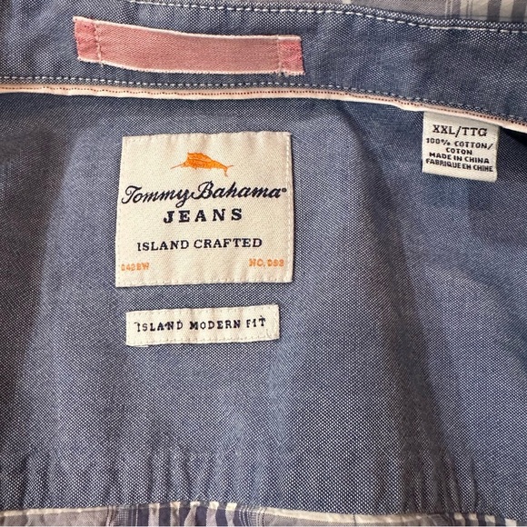 Men’s Tommy Bahama Island Modern Fit Blue Plaid Long Sleeve Button Down Size 2XL - Picture 5 of 7